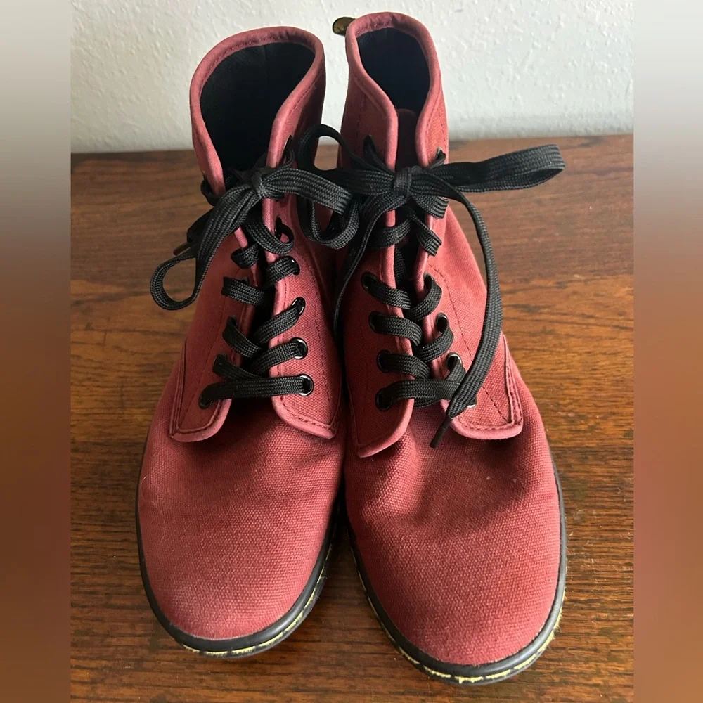 Dr. Martens Women's Burgundy Canvas Ankle Boots - Picture 6 of 11